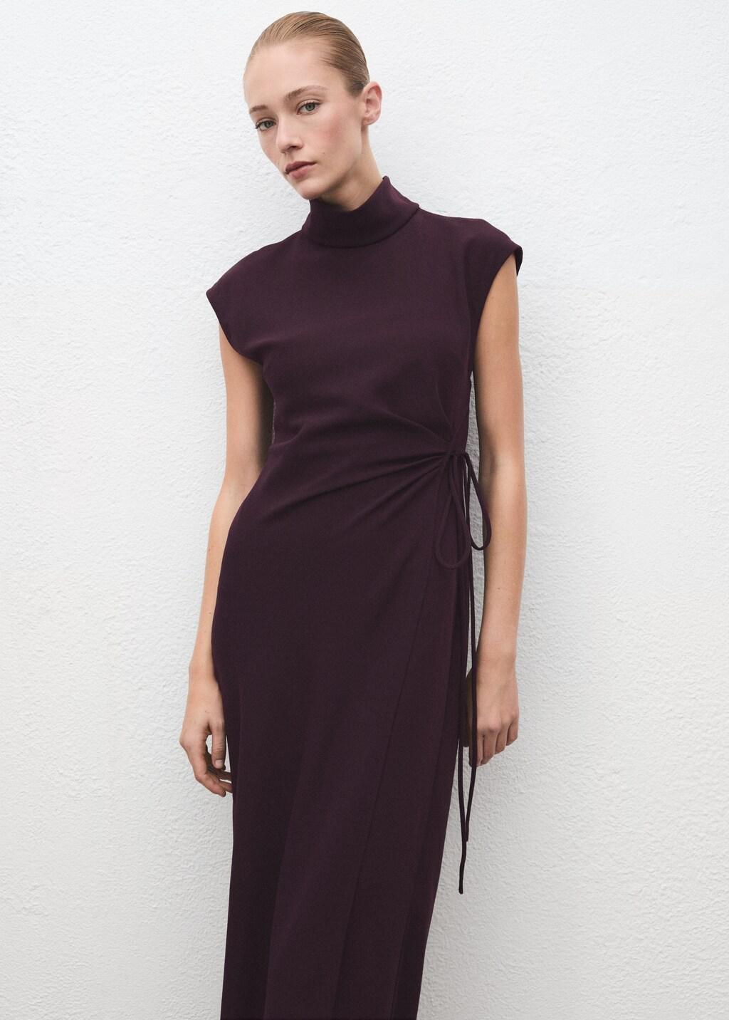 Purple Turtleneck Wrap Dress, 0201_65, large image number 3