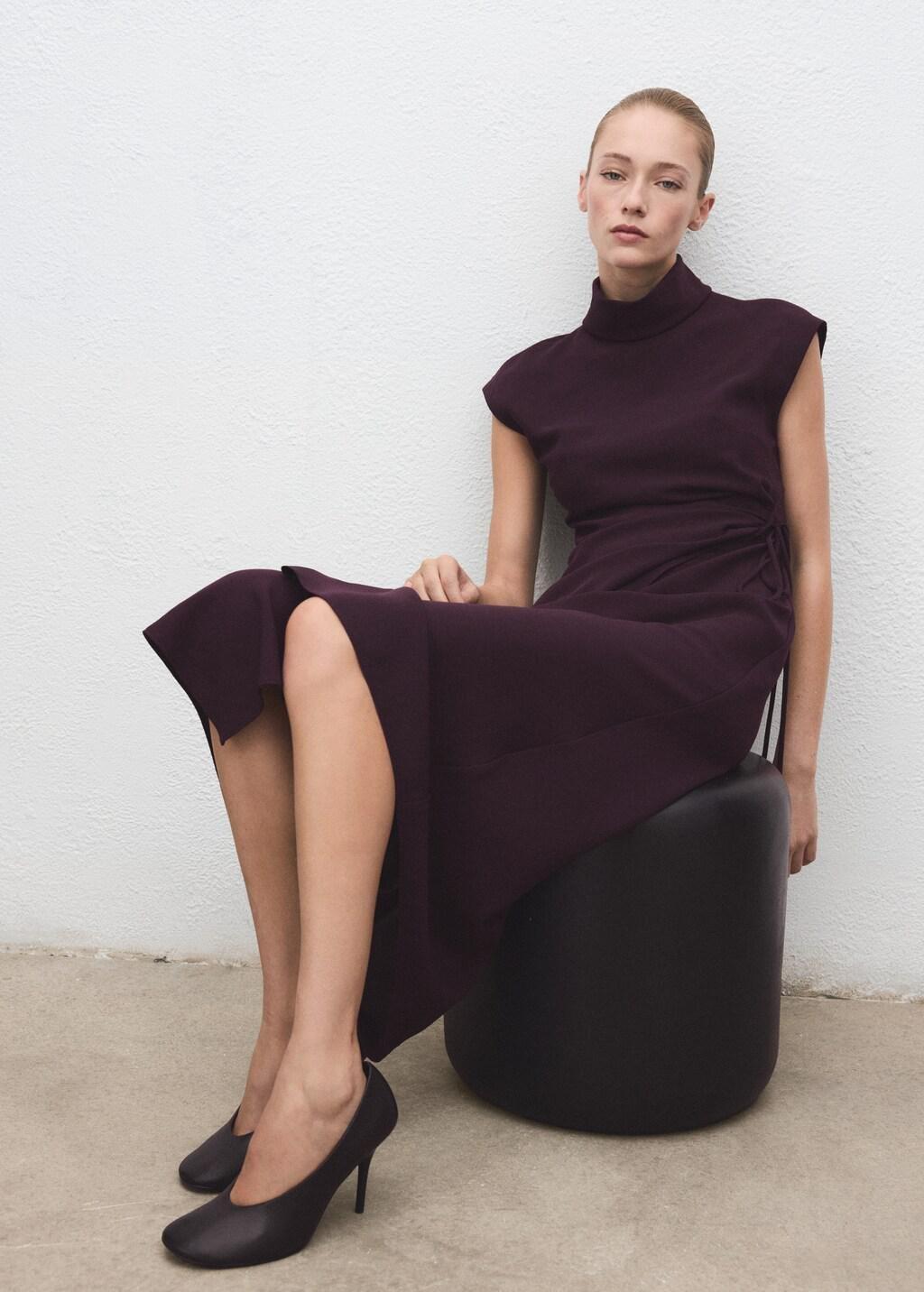 Purple Turtleneck Wrap Dress, 0201_65, large image number 4