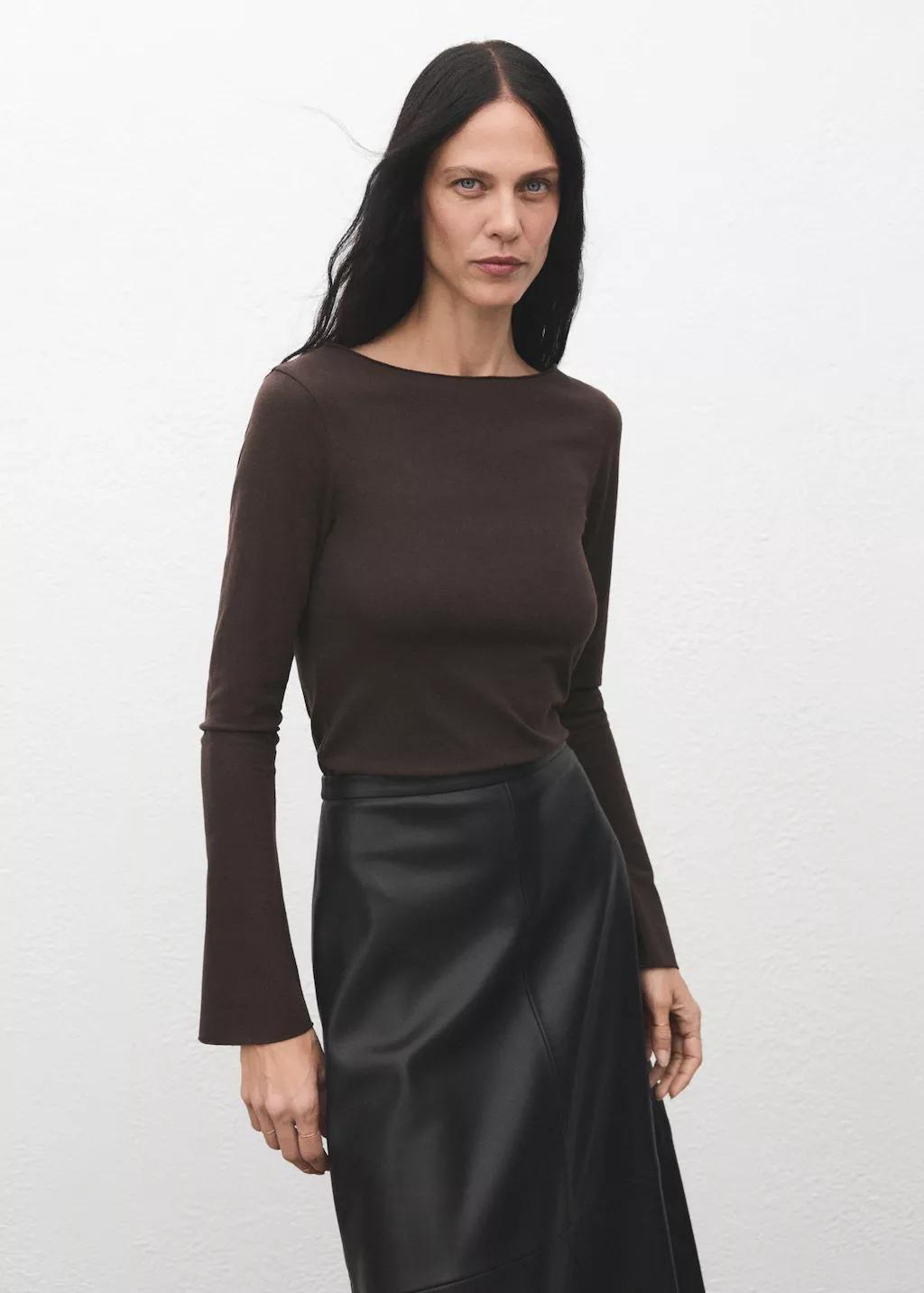 Brown Boat Neck T-Shirt, Brown, large image number 3