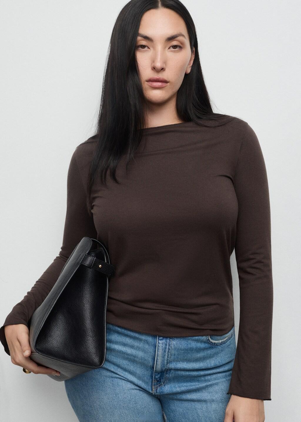 Brown Boat Neck T-Shirt, Brown, large image number 6