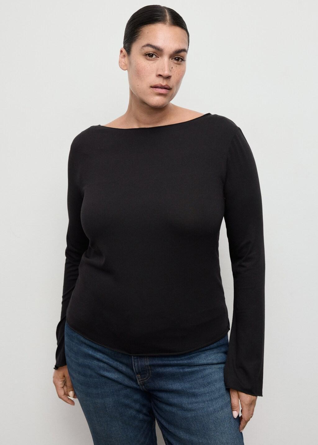 Black Boat Neck T-Shirt, 0201_99, large image number 6