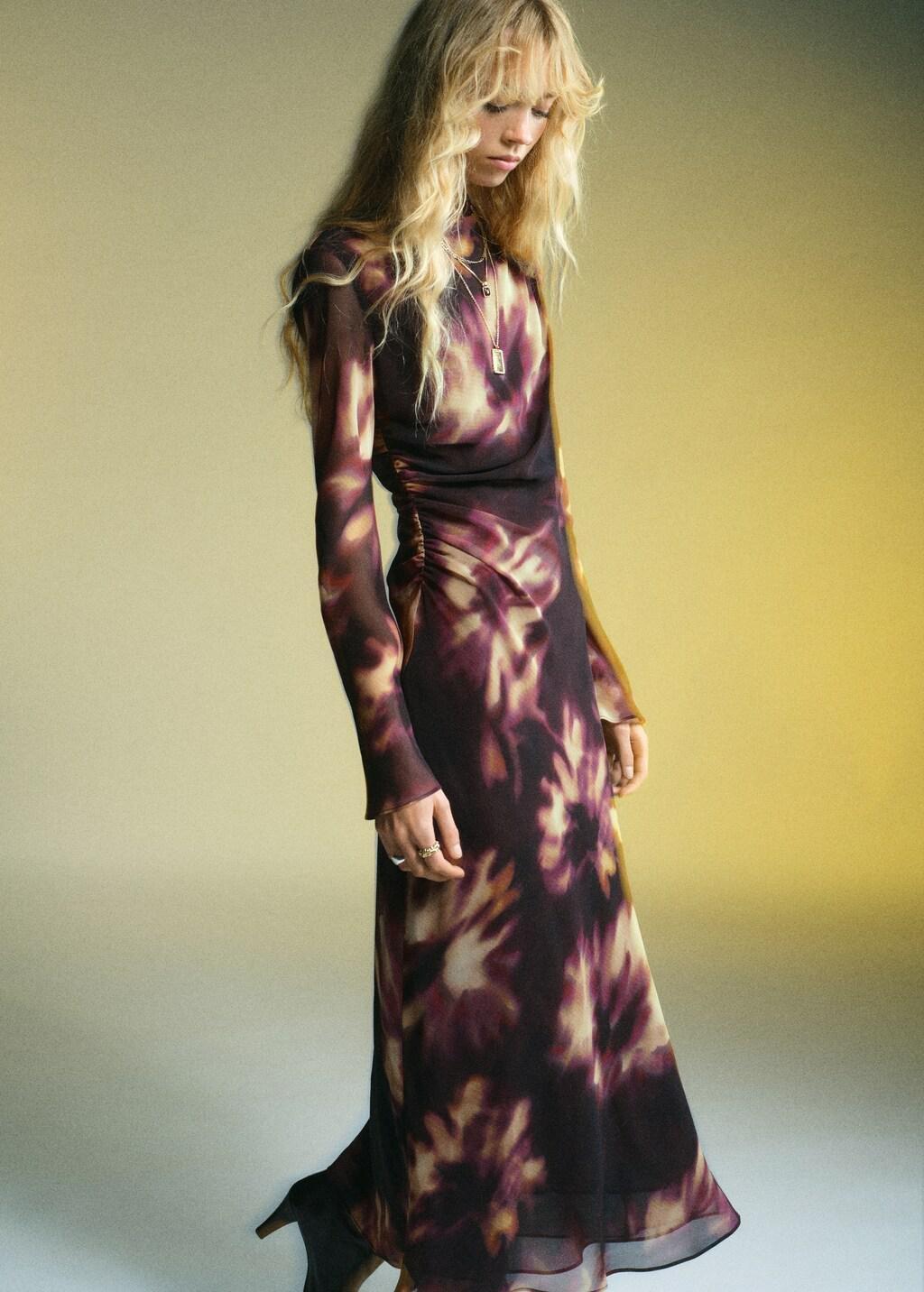 Red Tie-Dye Ruched Dress, 0201_78, large image number 3