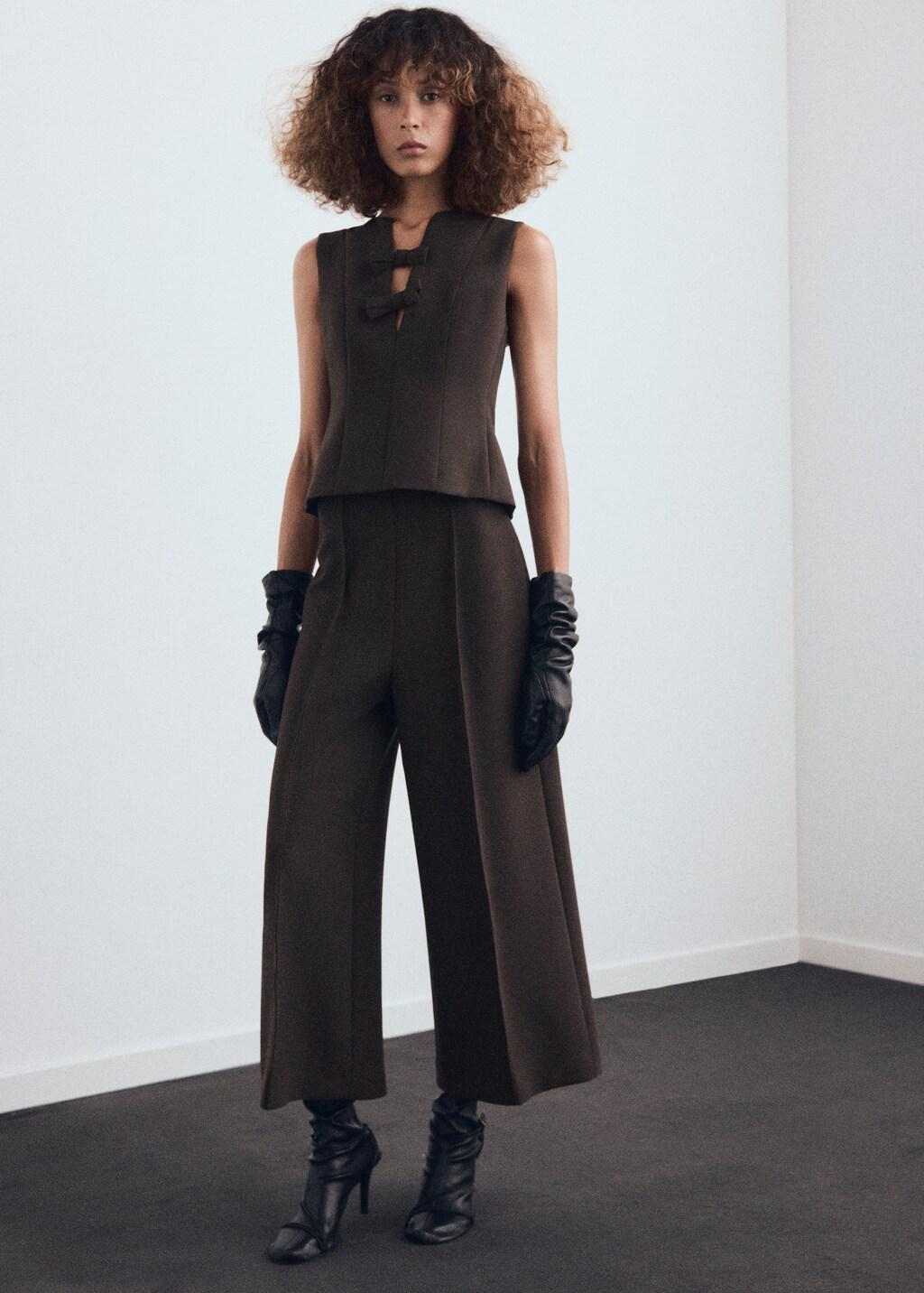 Brown V-Neck Blouse With Bows, Brown, large image number 0