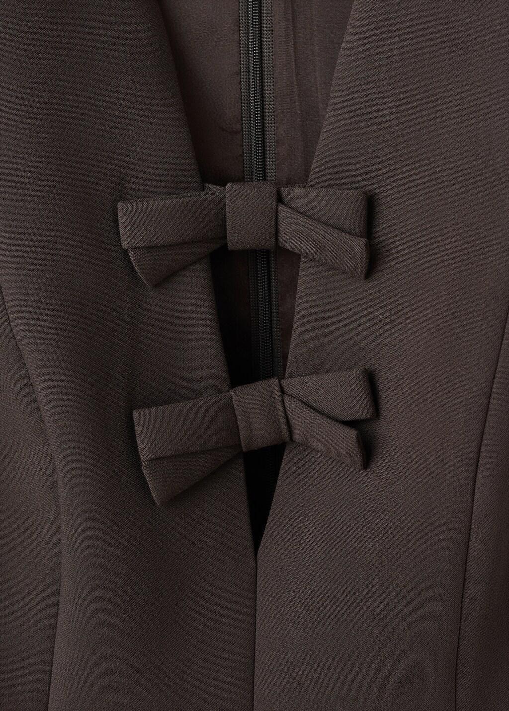 Brown V-Neck Blouse With Bows, Brown, large image number 1