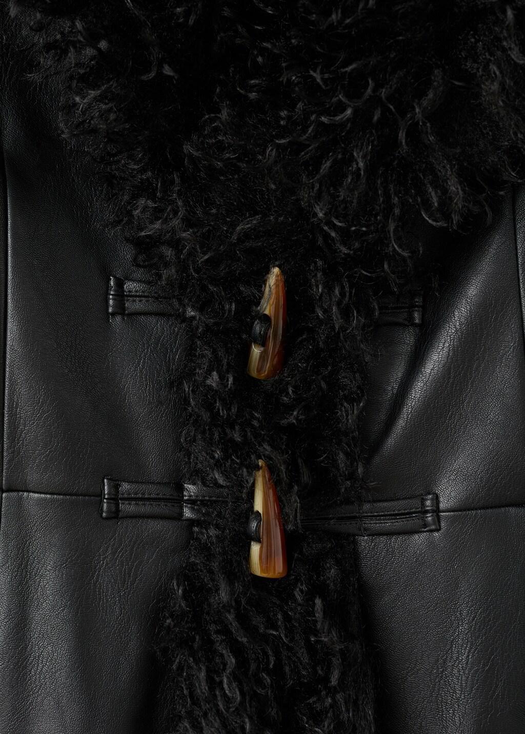 Black Faux-Leather Coat With Fur Trim, 0201_99, medium
