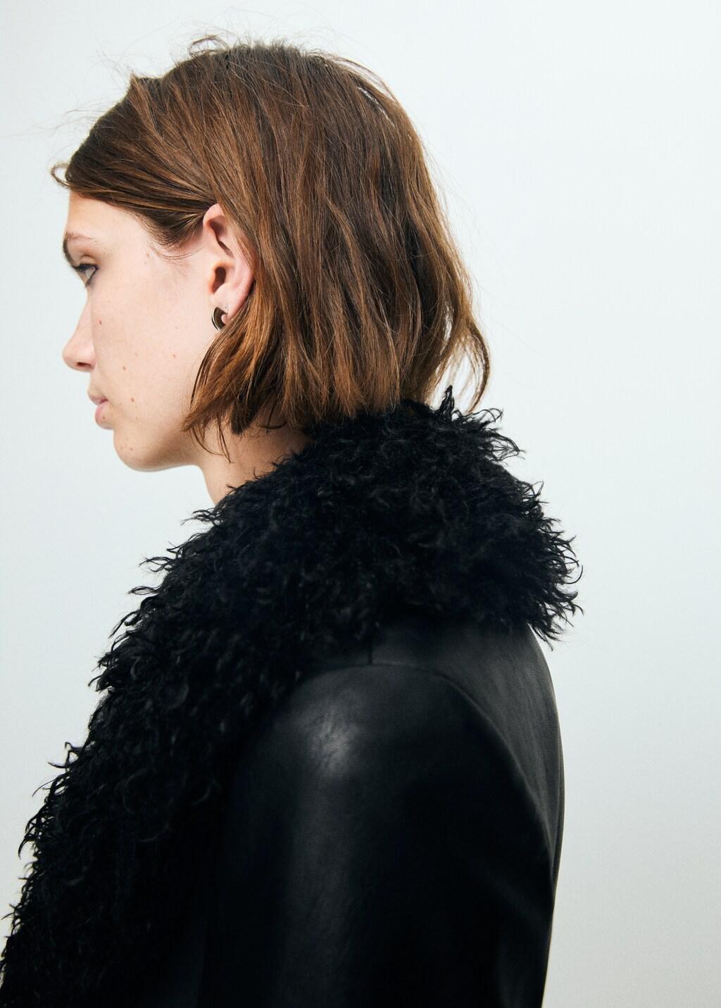 Black Faux-Leather Coat With Fur Trim, 0201_99, large image number 4