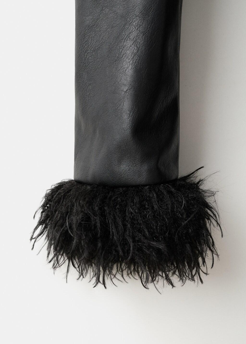 Black Faux-Leather Coat With Fur Trim, 0201_99, large image number 5