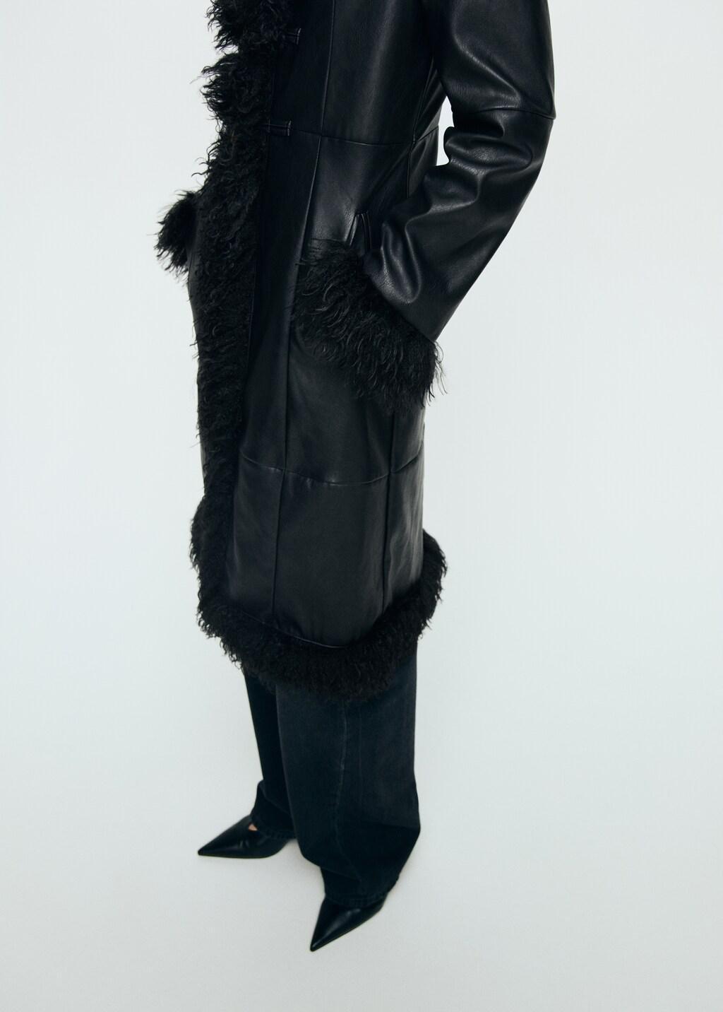 Black Faux-Leather Coat With Fur Trim, 0201_99, large image number 6