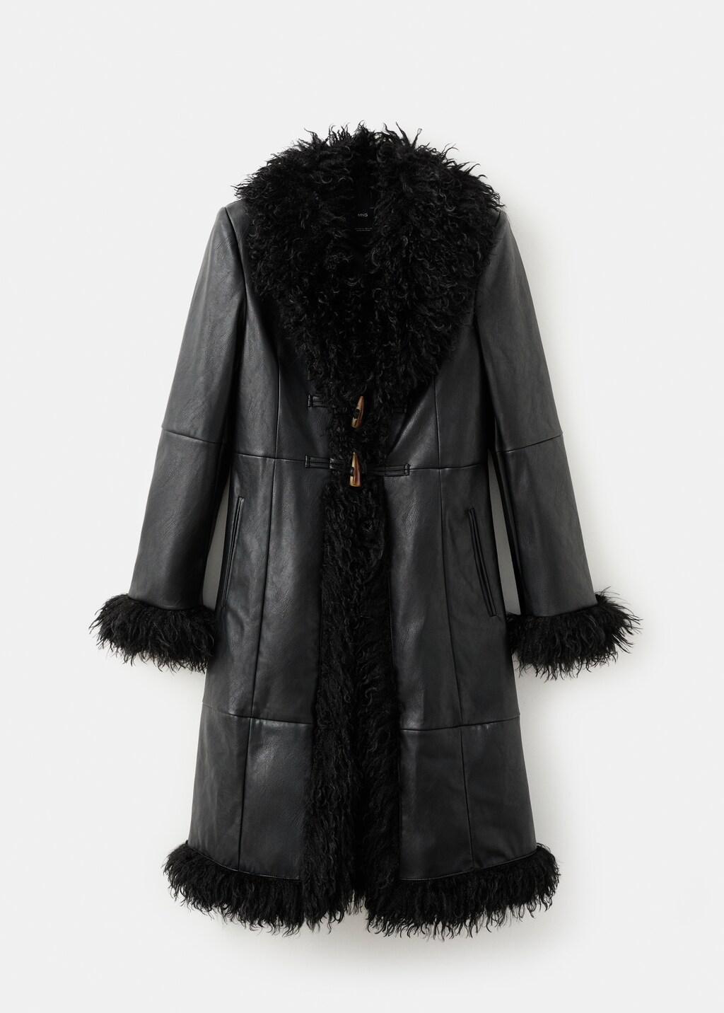 Black Faux-Leather Coat With Fur Trim, 0201_99, large image number 7