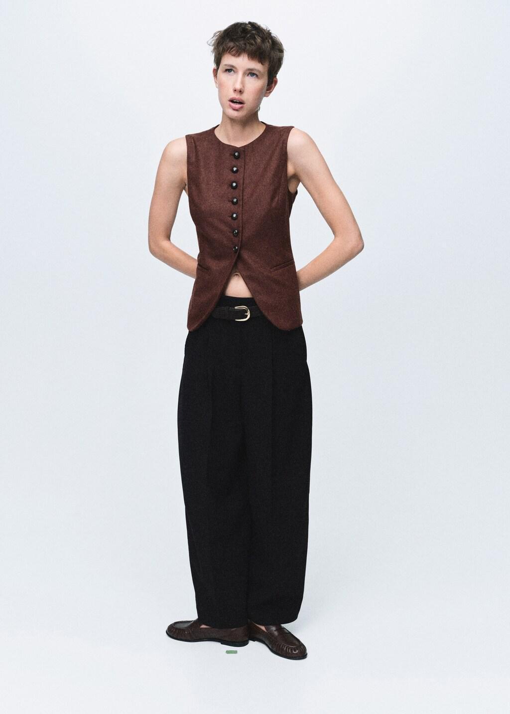 MEDIUM BROWN Wool-blend gilet with buttons, 0201_31, medium