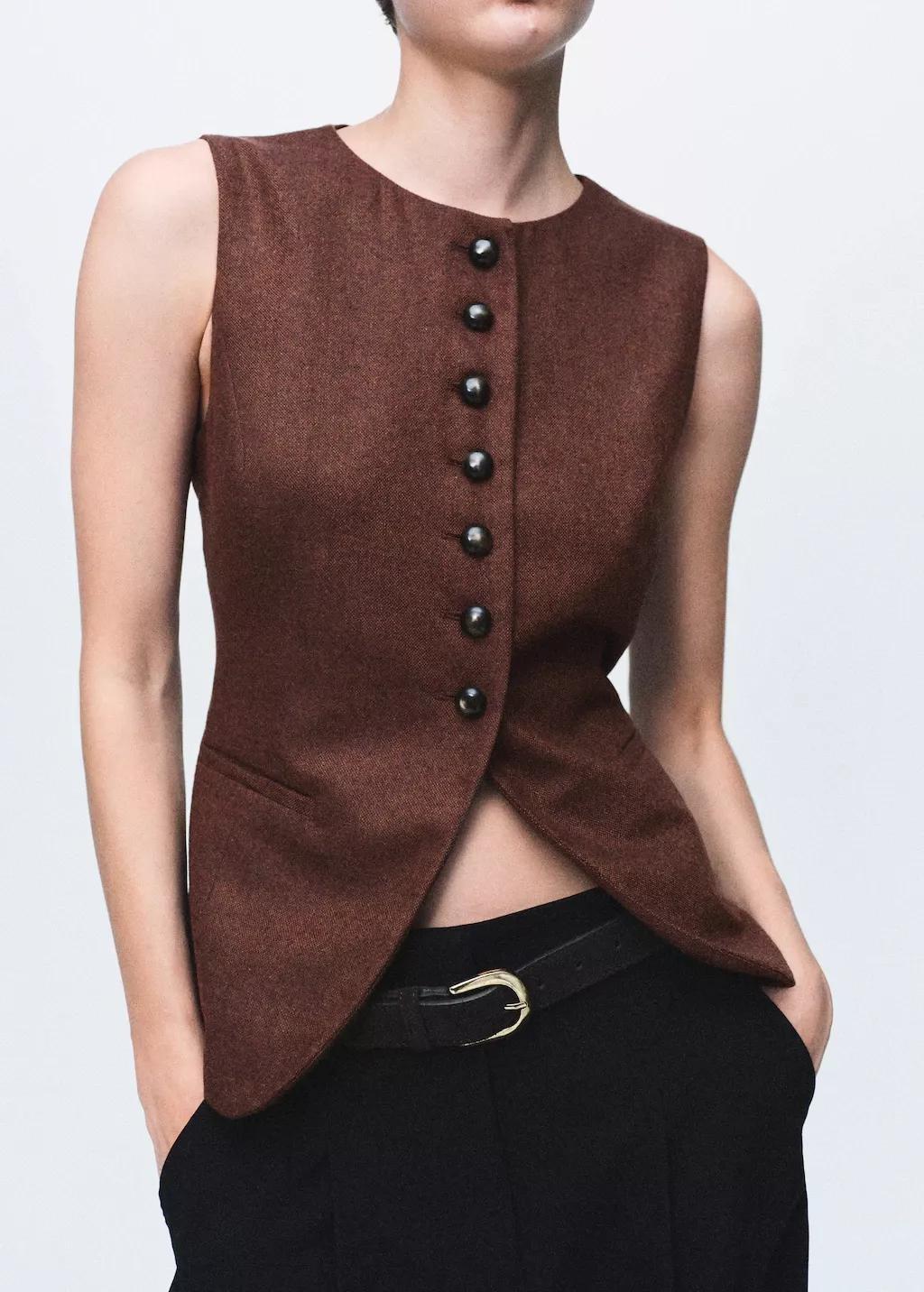 MEDIUM BROWN Wool-blend gilet with buttons, 0201_31, large image number 3