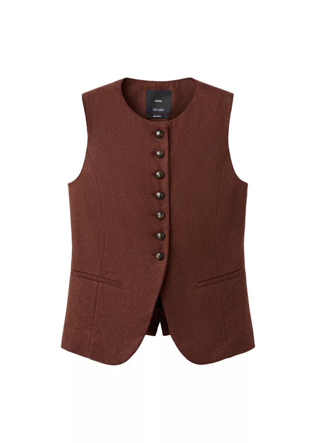MEDIUM BROWN Wool-blend gilet with buttons, 0201_31, large image number 5