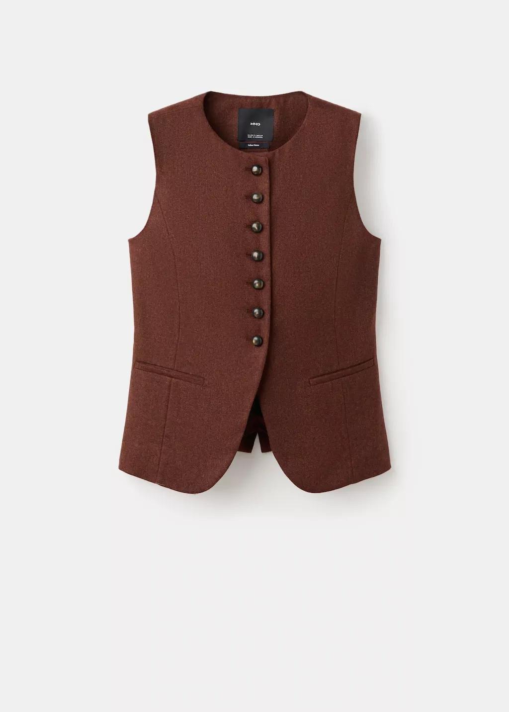 MEDIUM BROWN Wool-blend gilet with buttons, 0201_31, large image number 6