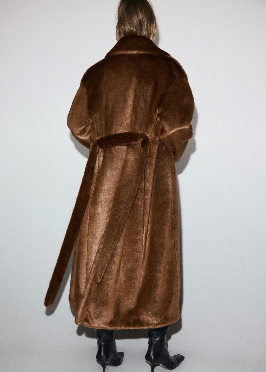 MEDIUM BROWN Fur-effect coat with belt, Medium Brown, large image number 2