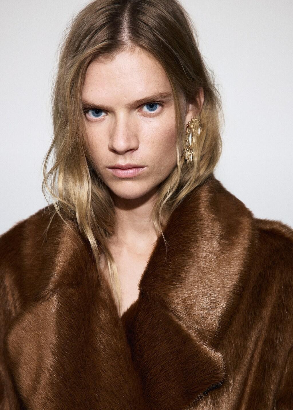 MEDIUM BROWN Fur-effect coat with belt, Medium Brown, large image number 4