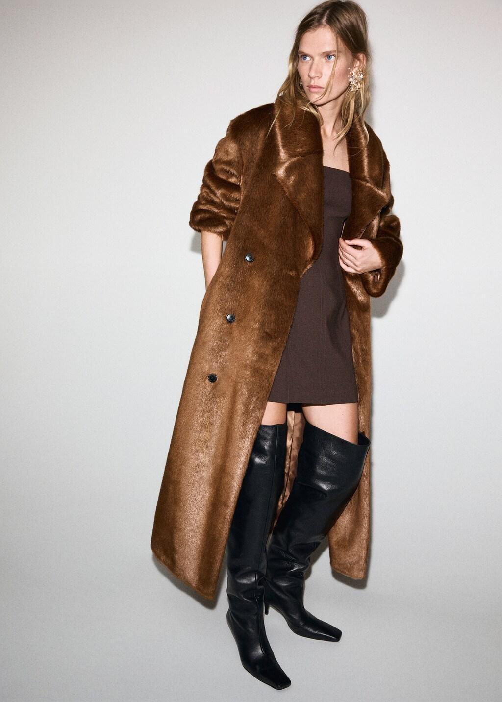 MEDIUM BROWN Fur-effect coat with belt, Medium Brown, large image number 6