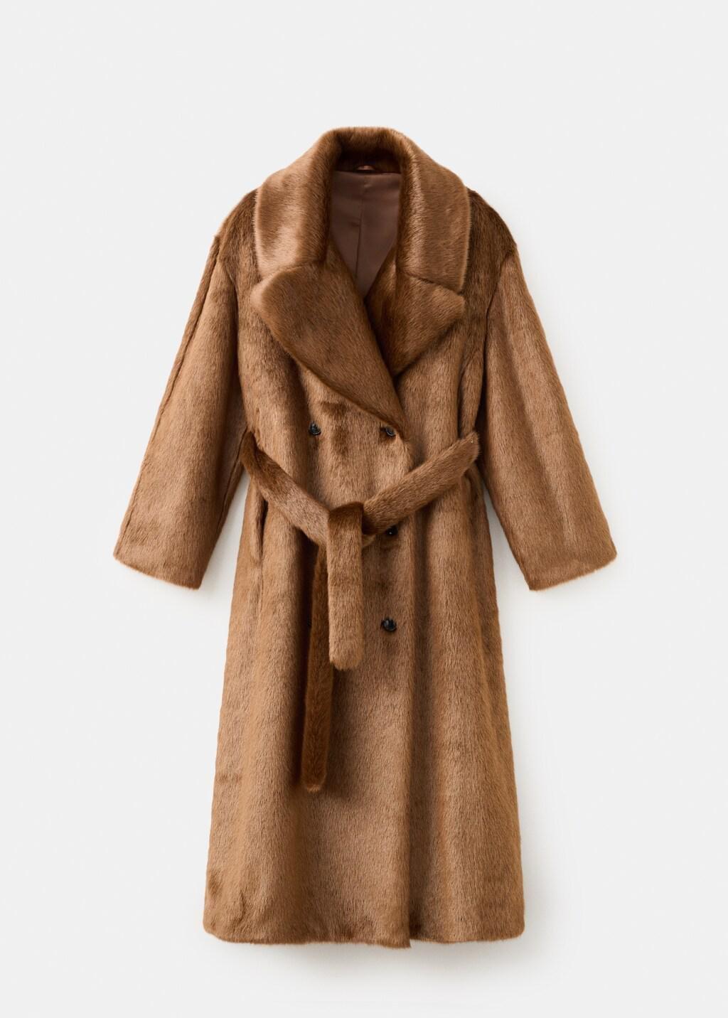 MEDIUM BROWN Fur-effect coat with belt, Medium Brown, large image number 7