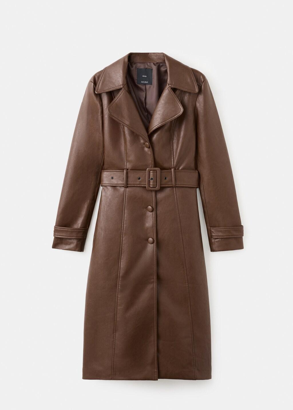 MEDIUM BROWN Faux-leather coat with fur collar, Medium Brown, large image number 1