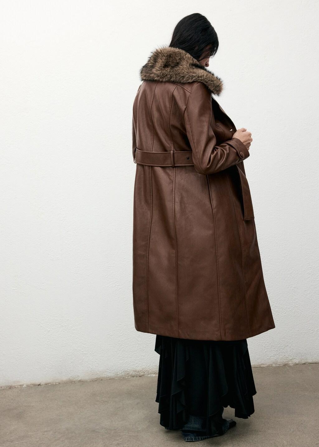MEDIUM BROWN Faux-leather coat with fur collar, Medium Brown, large image number 2