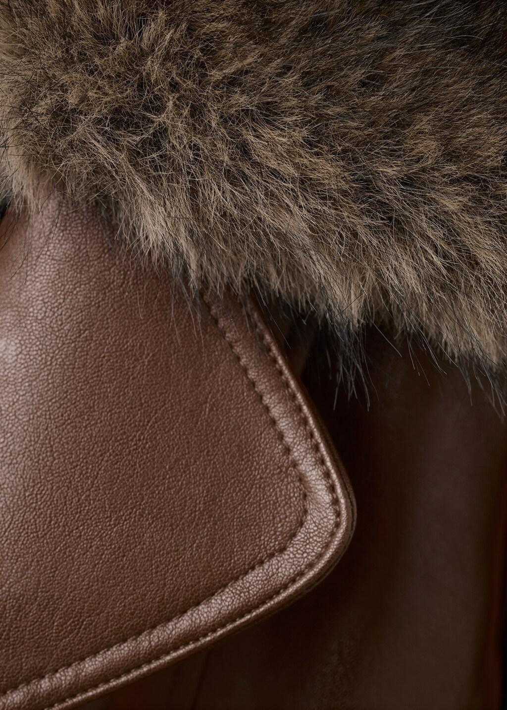 MEDIUM BROWN Faux-leather coat with fur collar, Medium Brown, large image number 5