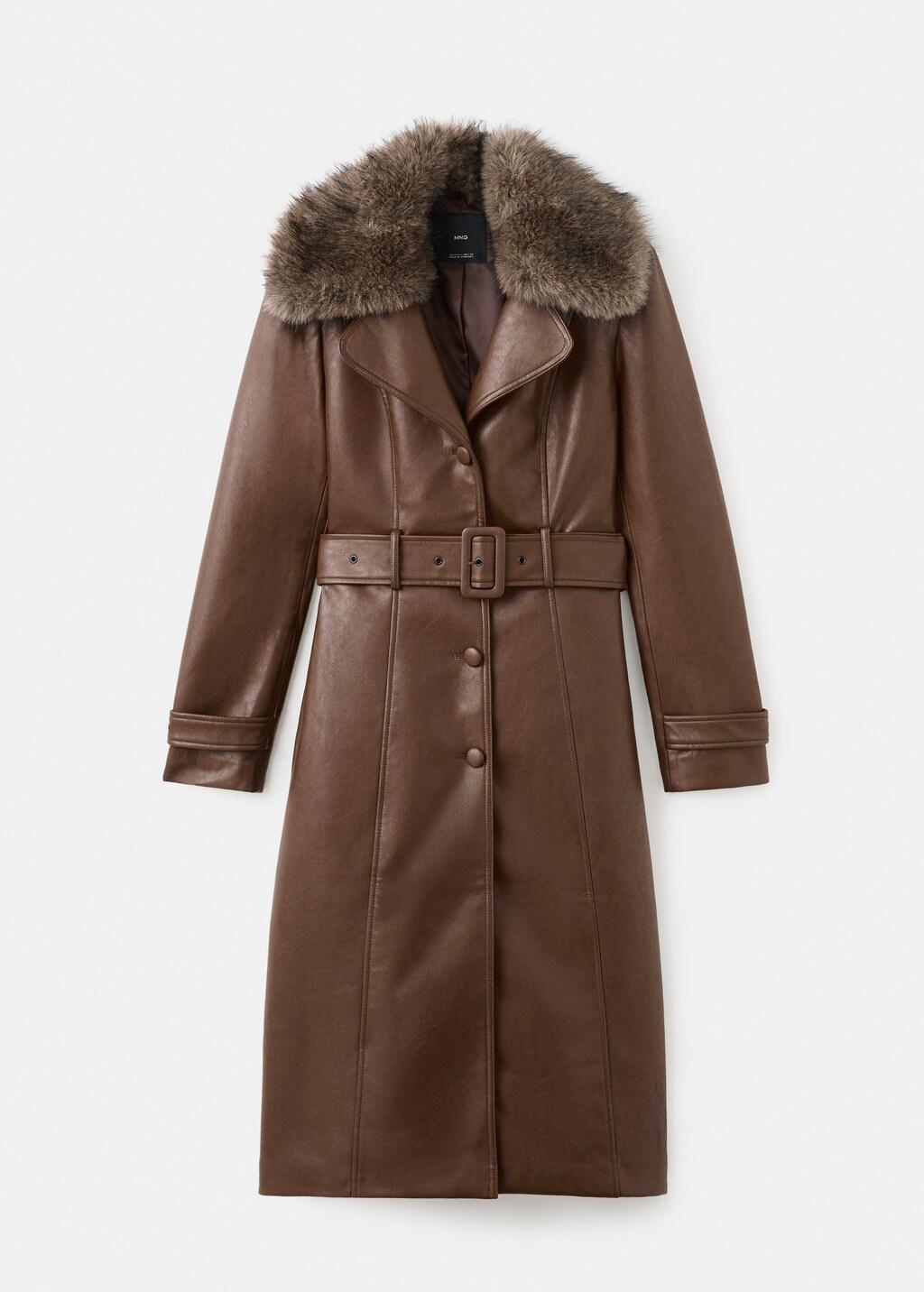 MEDIUM BROWN Faux-leather coat with fur collar, Medium Brown, large image number 7