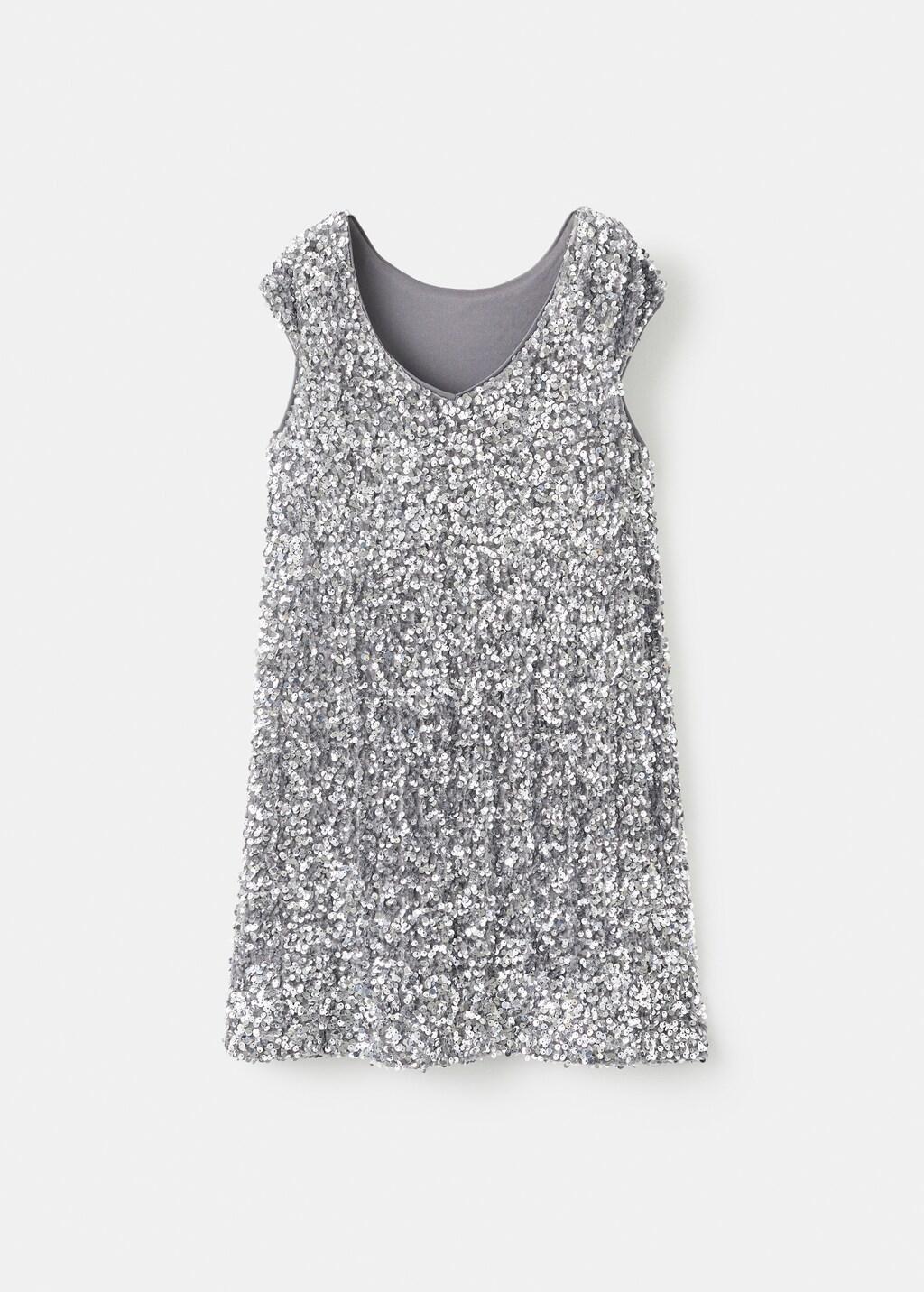 Silver Short Dress With Sequins, Kids Girl, Silver, large image number 1