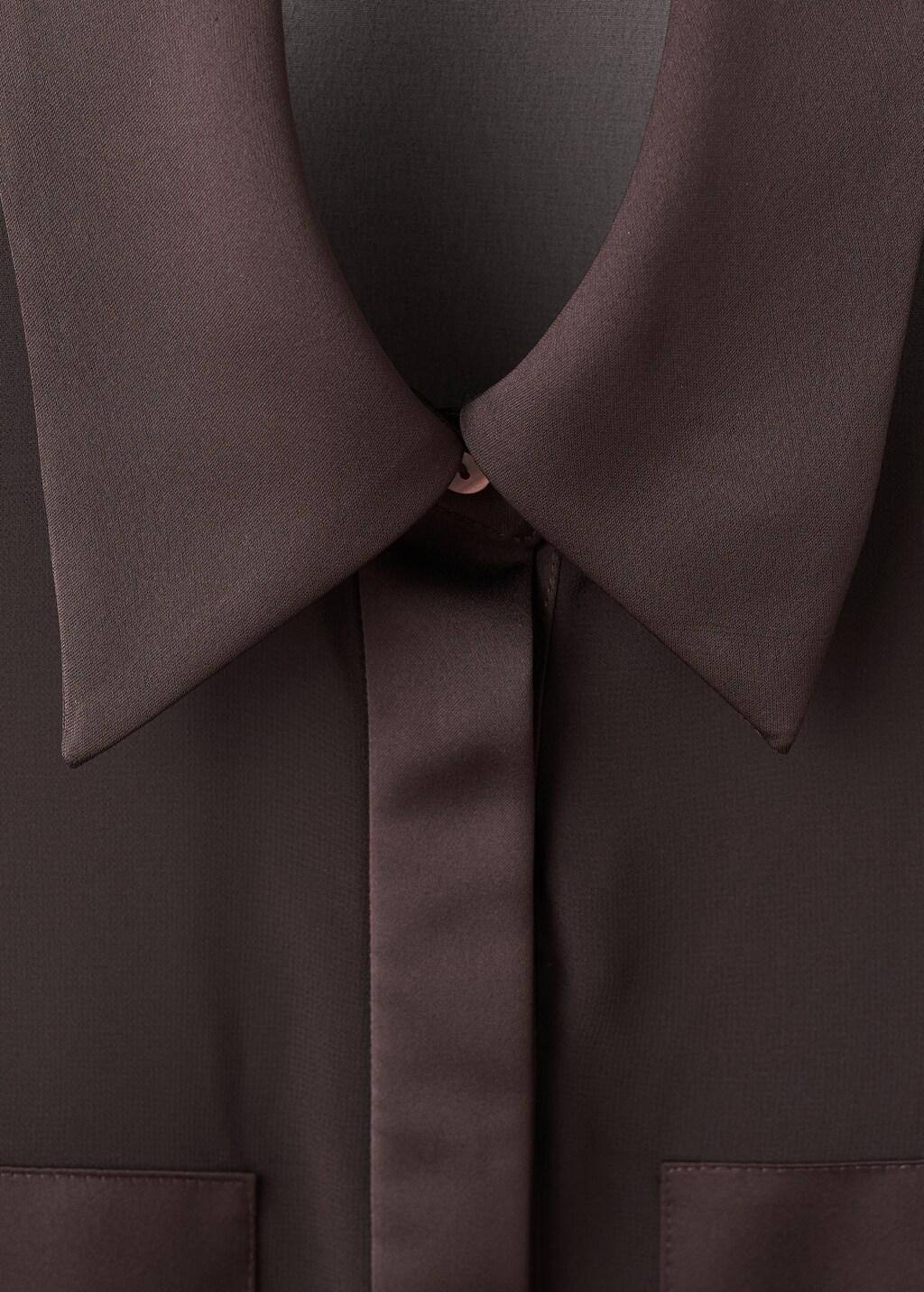 Brown Semi-Transparent Blouse With Patches, Dark Brown, large image number 1