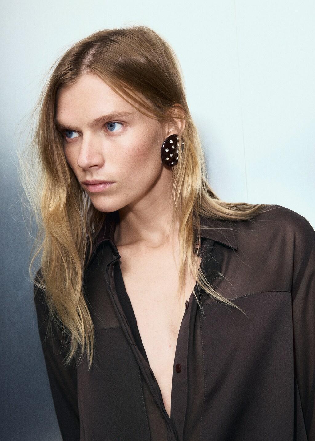 Brown Semi-Transparent Blouse With Patches, Dark Brown, large image number 3