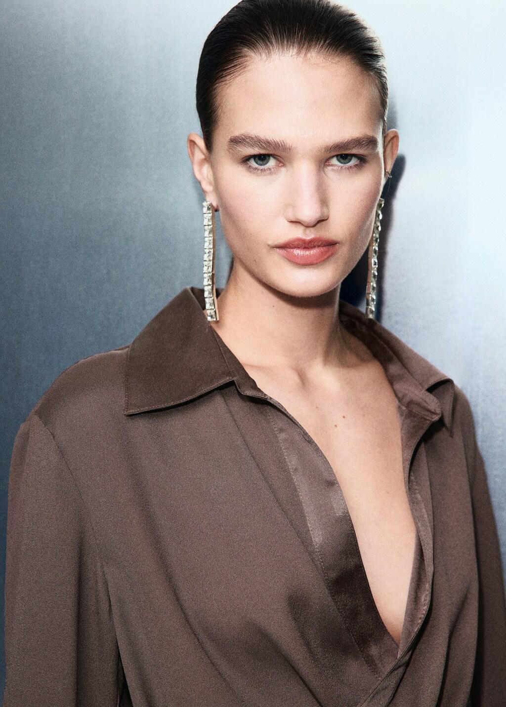 Brown Cross-Over Satin Blouse, Medium Brown, large image number 4