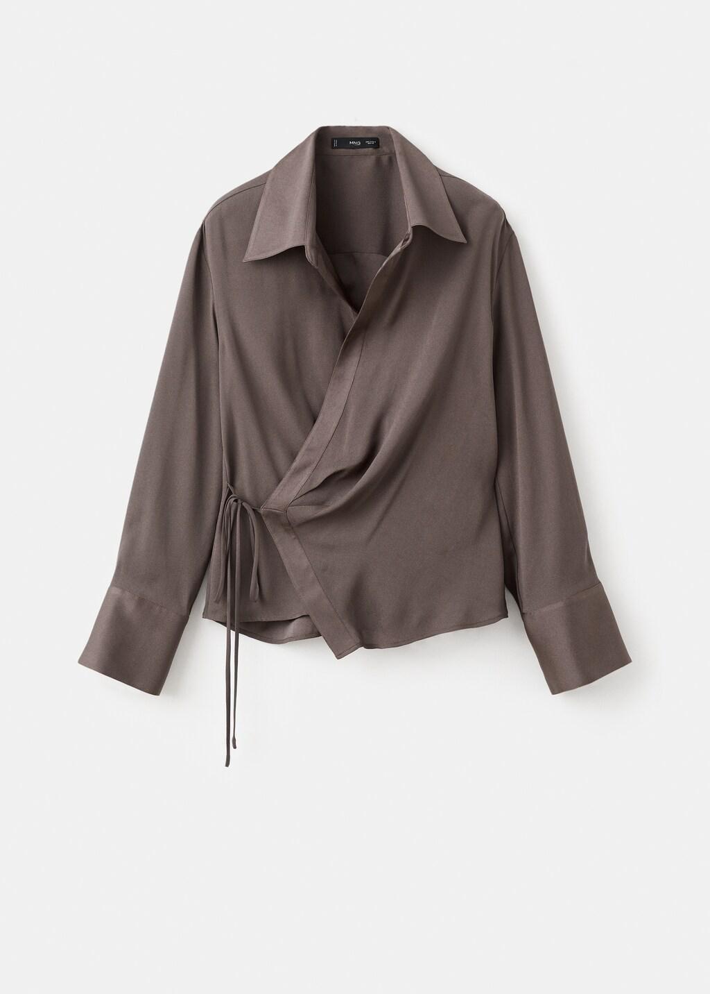 Brown Cross-Over Satin Blouse, Medium Brown, large image number 6