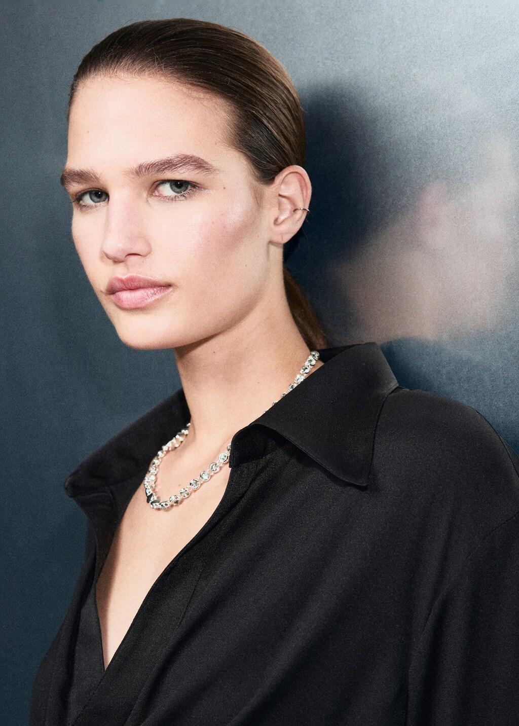 Black Cross-Over Satin Blouse, Black, large image number 4