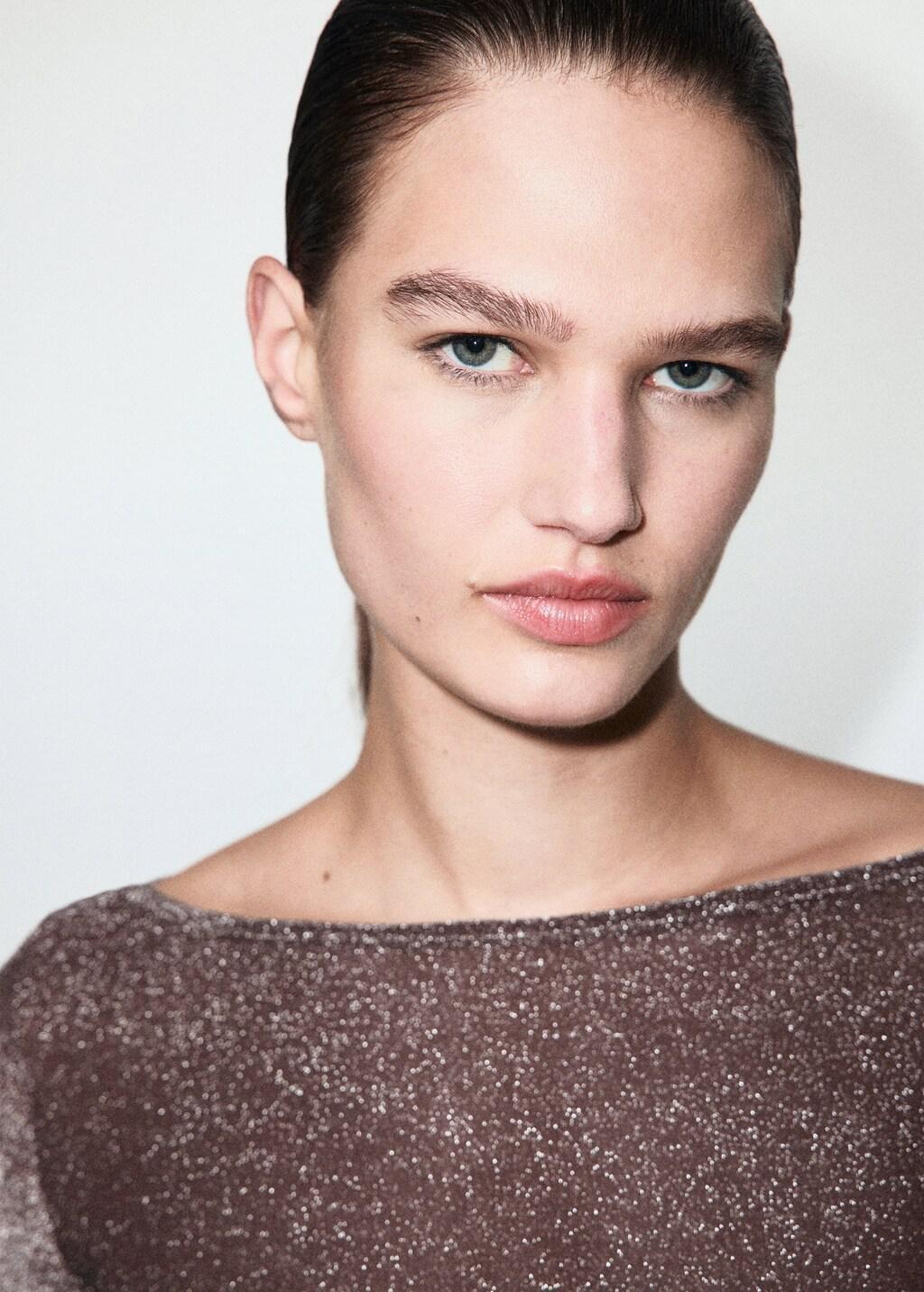 Red Sparkly Boat-Neck Top, Dark Red, large image number 4