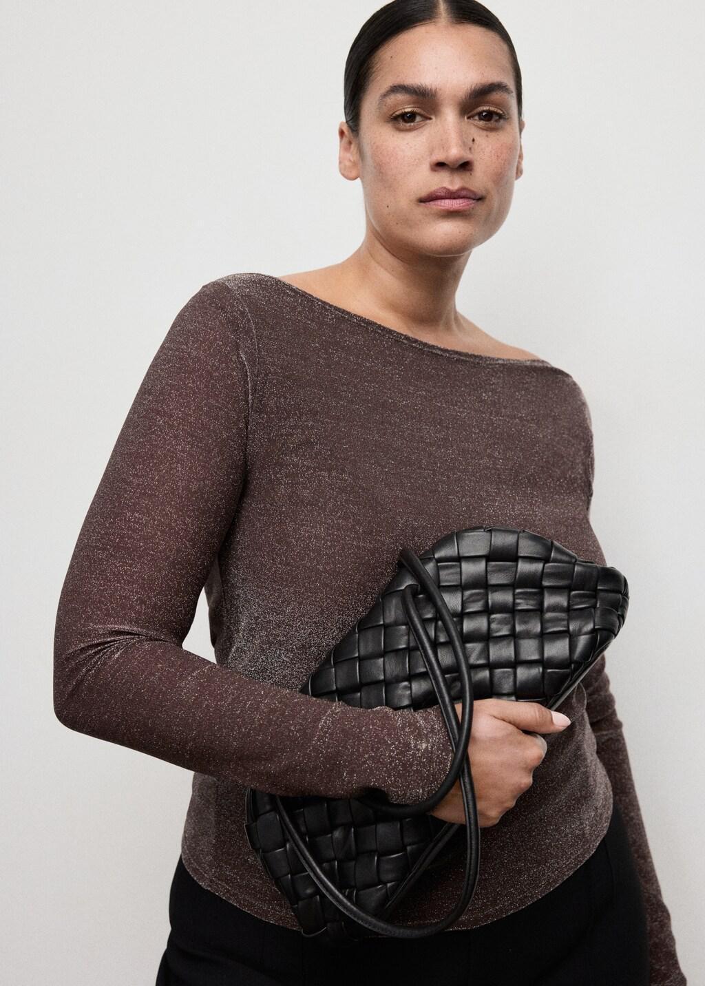 Red Sparkly Boat-Neck Top, Dark Red, large image number 6