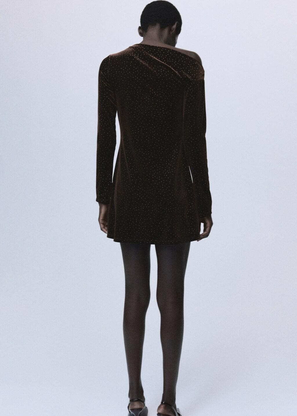 Asymmetrical Velvet Dress With Shiny Details, 0201_30, medium