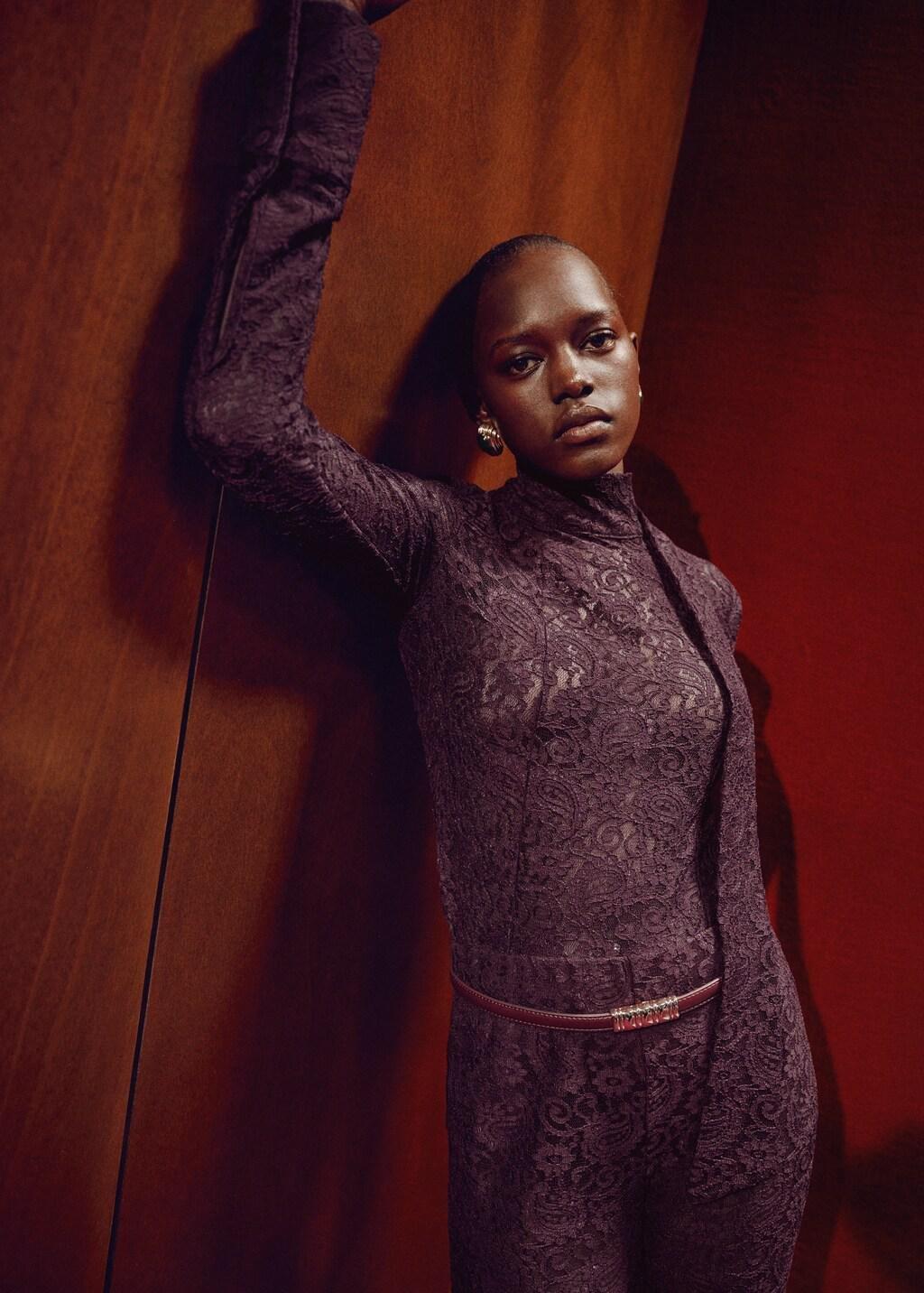 Red Straight-Fit Lace Trousers, Dark Red, large image number 3