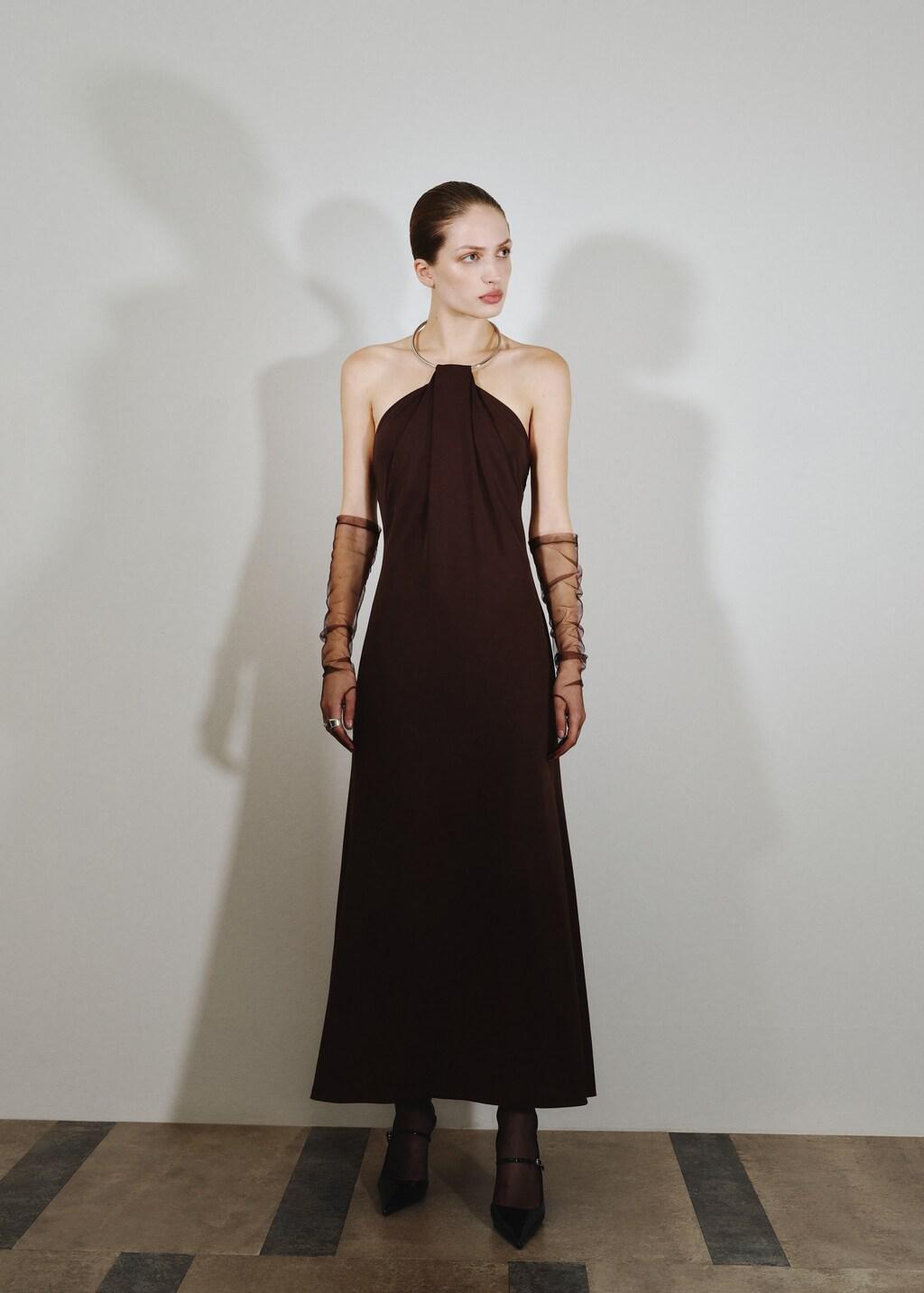 Brown Choker Neck Dress, 0201_30, large image number 0