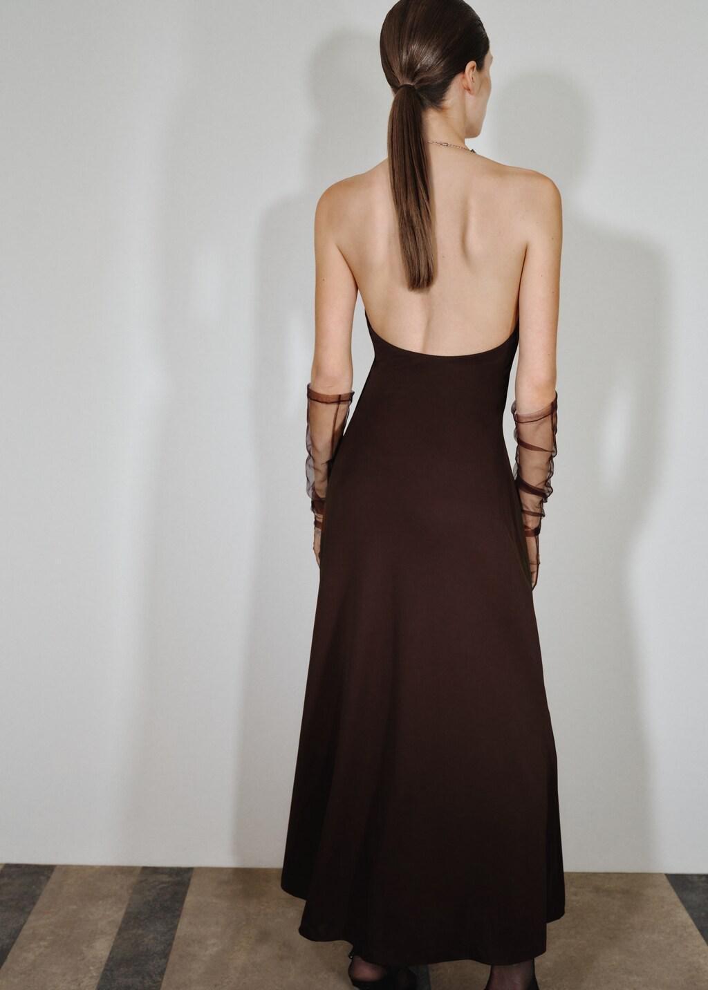Brown Choker Neck Dress, 0201_30, large image number 2