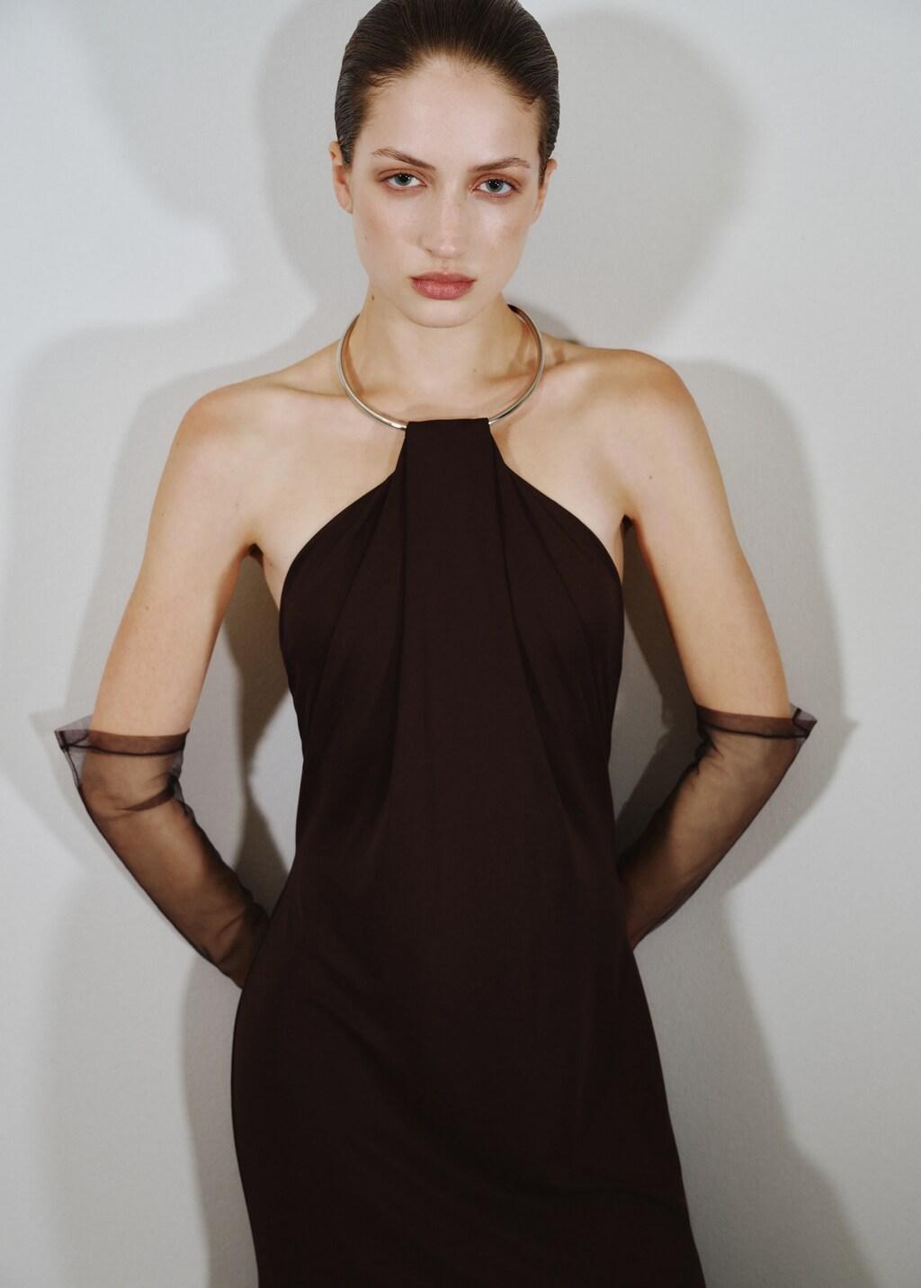 Brown Choker Neck Dress, 0201_30, large image number 3