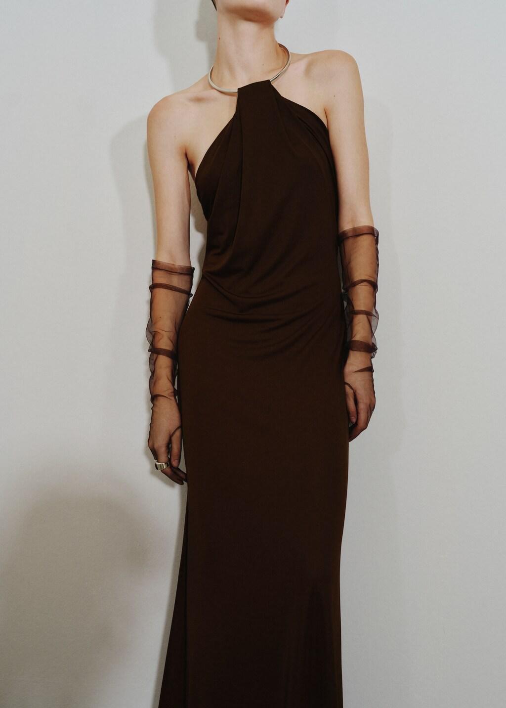 Brown Choker Neck Dress, 0201_30, large image number 5