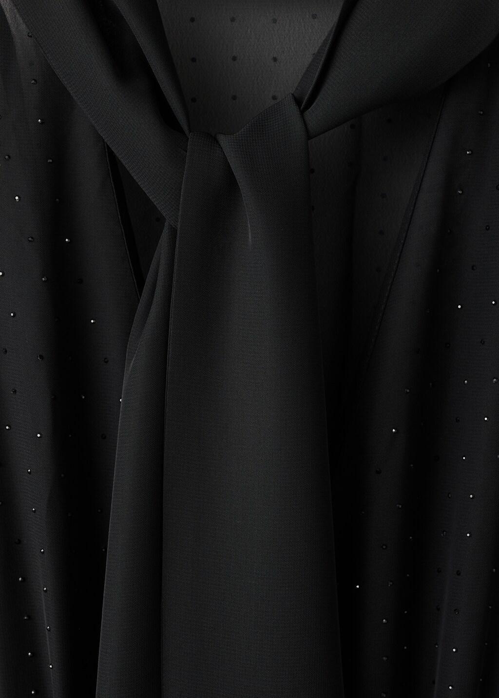 Black Combined Jumpsuit With Scarf And Rhinestones, Black, large image number 1