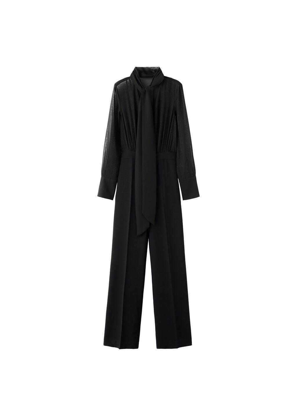Black Combined Jumpsuit With Scarf And Rhinestones, Black, large image number 6