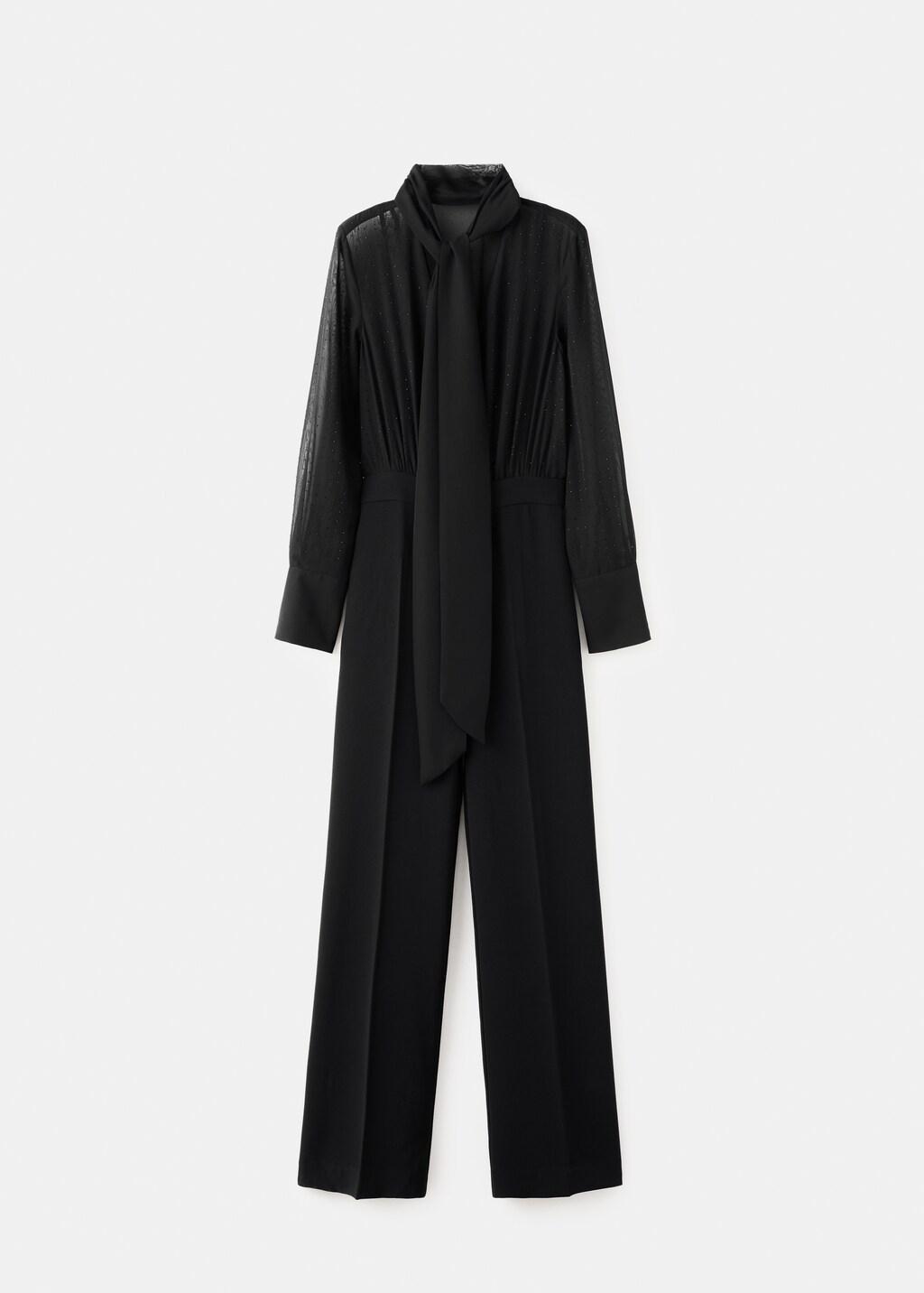 Black Combined Jumpsuit With Scarf And Rhinestones, Black, large image number 7