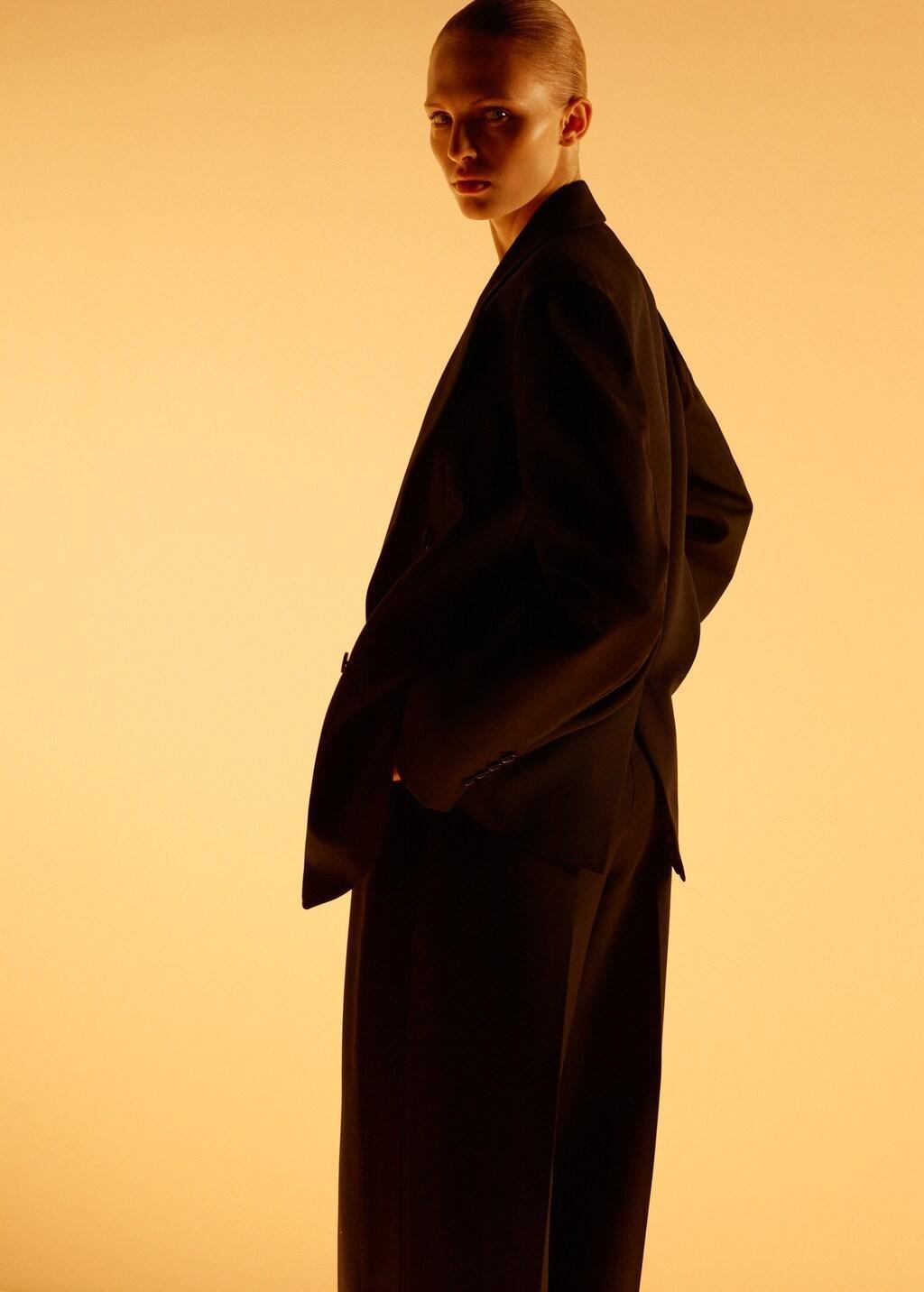 Black Wool-Blend Suit Trousers, Black, large image number 3