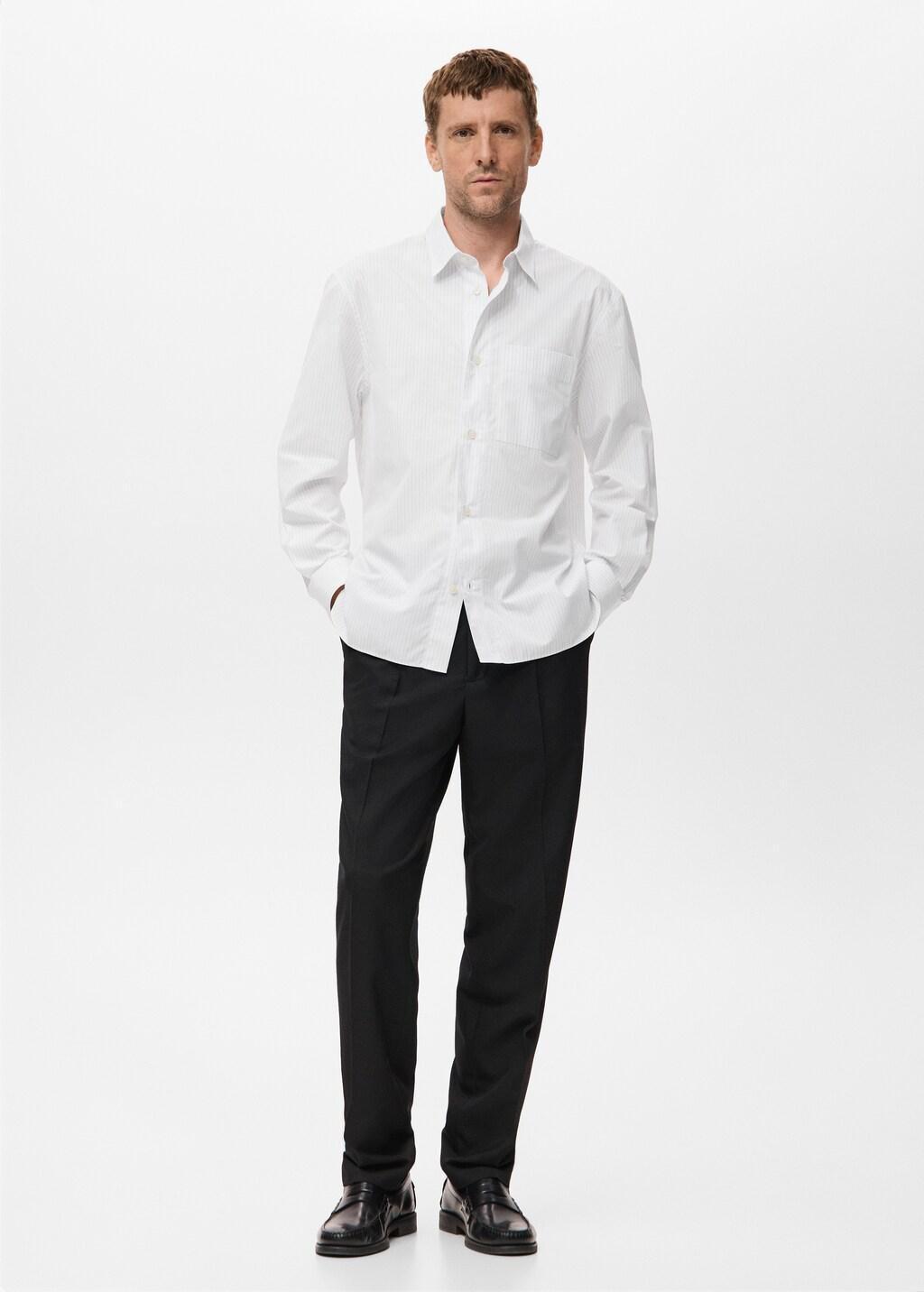 White Cotton Striped Relaxed-Fit Shirt, White, large image number 0