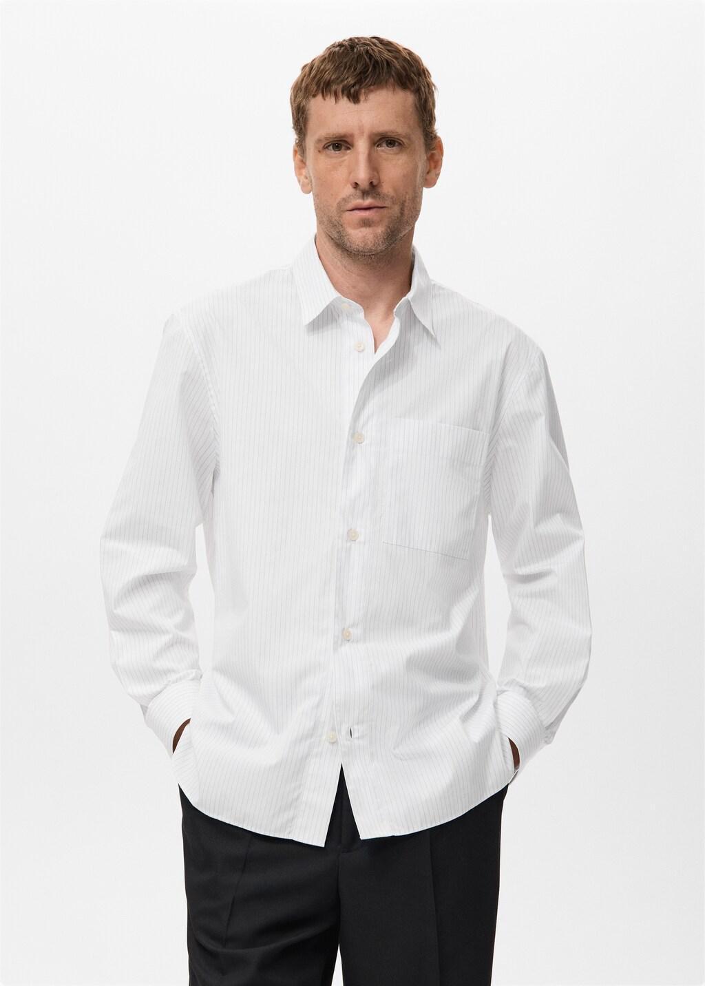 White Cotton Striped Relaxed-Fit Shirt, White, large image number 3