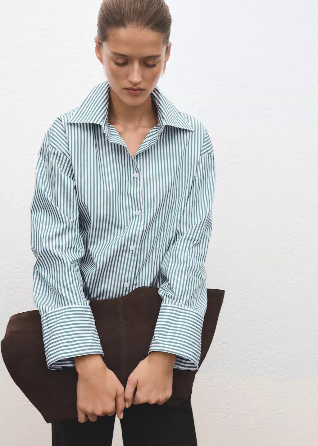 Green Oversize Striped Shirt, Green, large image number 6
