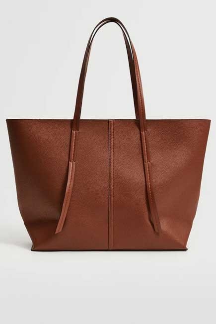 Mango - Brown Pebbled Shopper Bag, Women