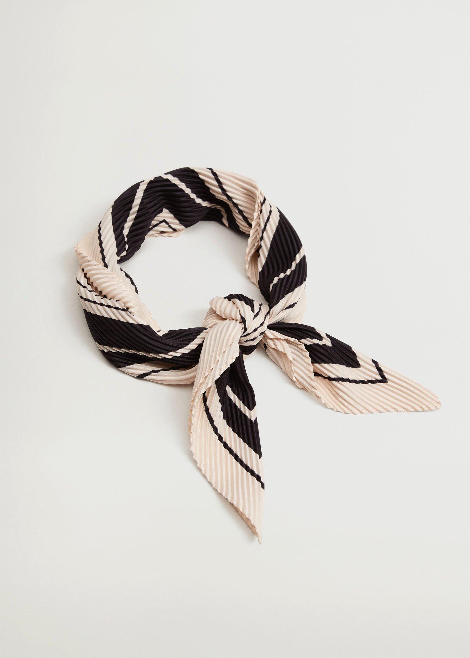Black Striped Printed Scarf, Women, , large image number 0