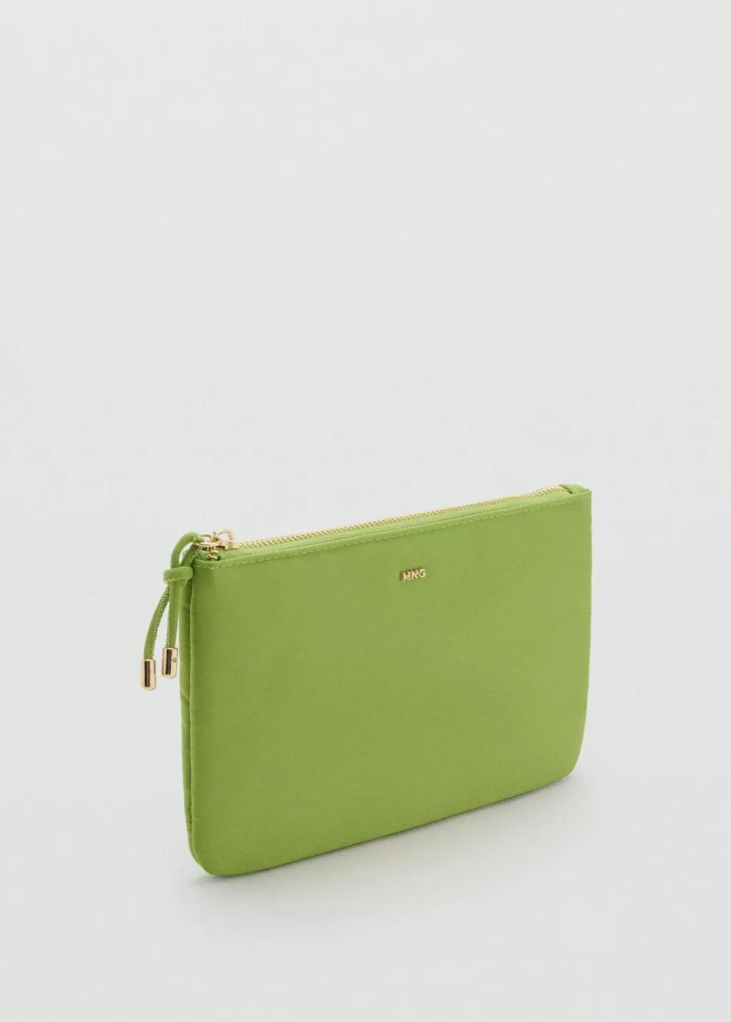 Green Zipped Nylon Cosmetics Bag, , medium