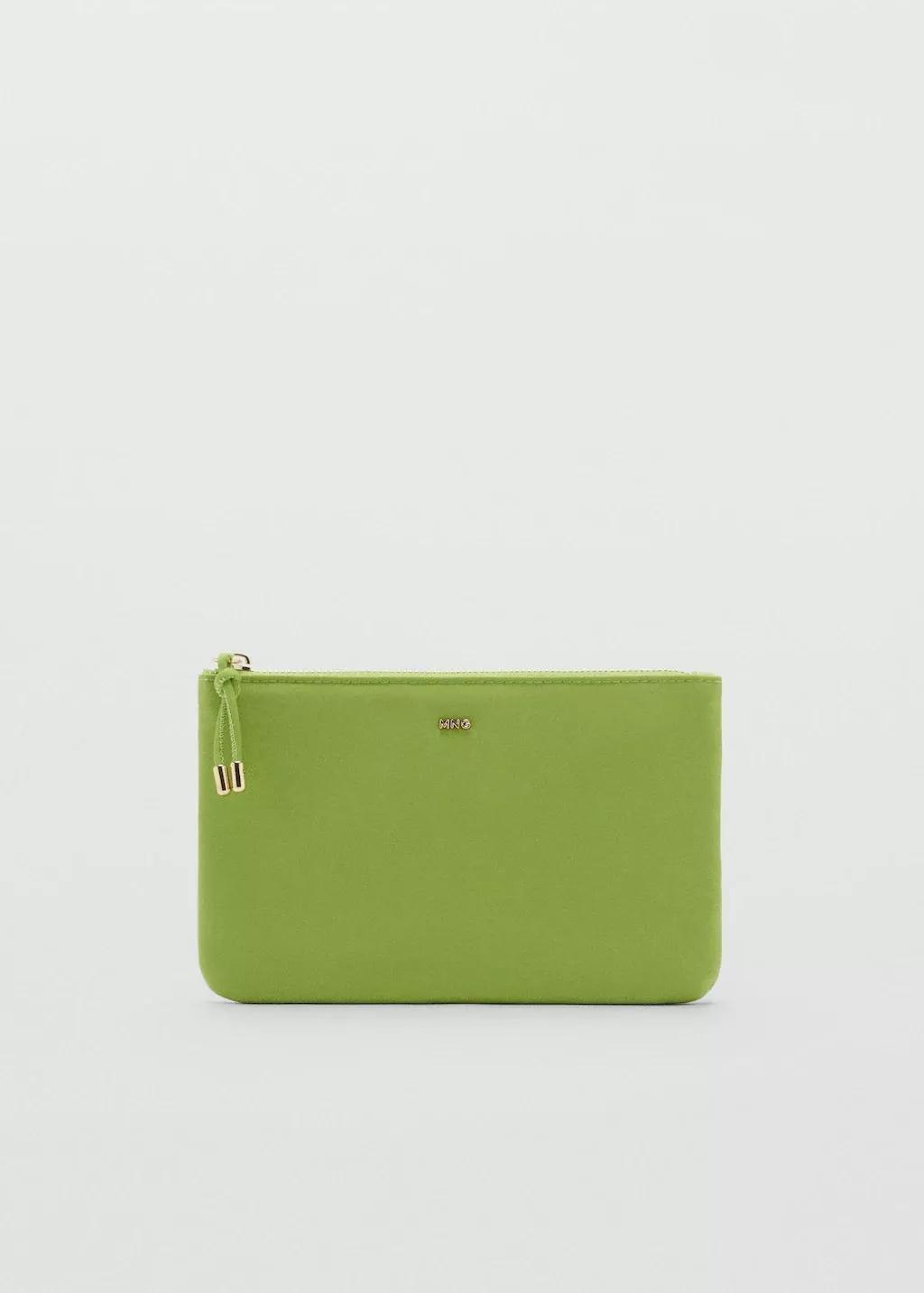 Green Zipped Nylon Cosmetics Bag, Bright Yellow, large image number 2